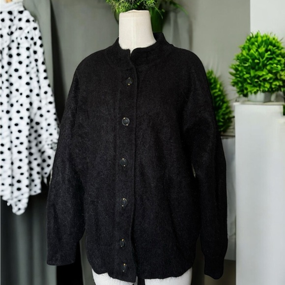 Radzoli Other - Vintage Fluffy Angora  Black Button down Jacket